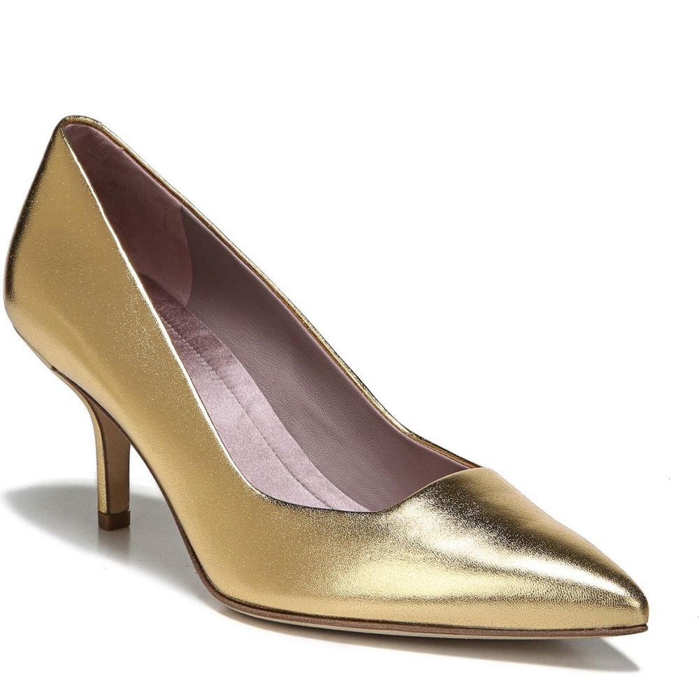 Diane von Furstenberg metallic gold pointed toe heels leather